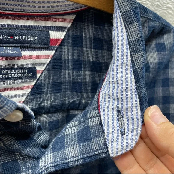 Tommy Hilfiger Button Down Shirt Mens Large Blue Gingham Regular Fit Long Sleeve - Picture 7 of 9